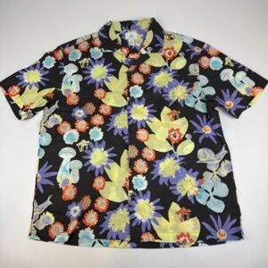 H&M Mens Size M Mushroom Snail Floral Print Hawaiian Shirt Short Sleeve Festival